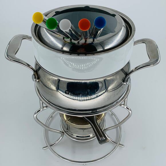 Tupperware Chef Series Fondue Pot Rare Gel Fuel Food Warmer Skewers Chocolate - Picture 10 of 10